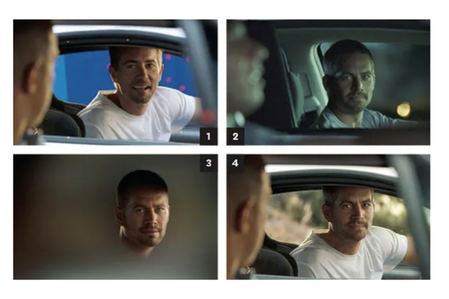 Four numbered video stills used to illustrate manipulated footage